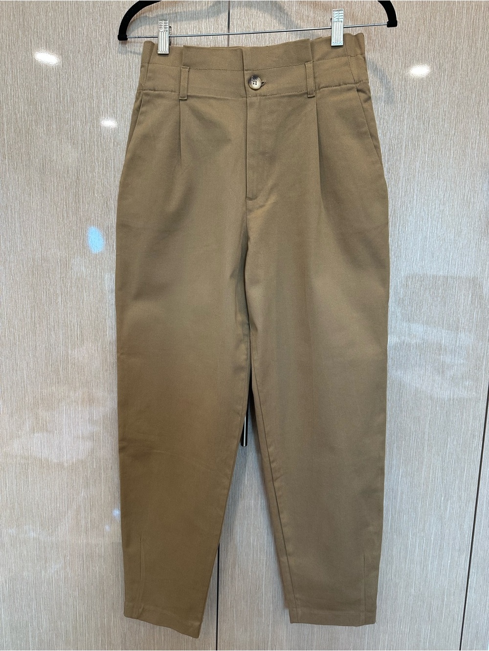 NEW ZARA High-Waisted Pleated Tapered Pants Khaki Beige - Picture 3 of 12